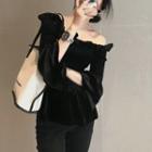 Cold Shoulder 3/4-sleeve Top Black - One Size