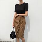 Shirred-detail Linen Blend Skirt