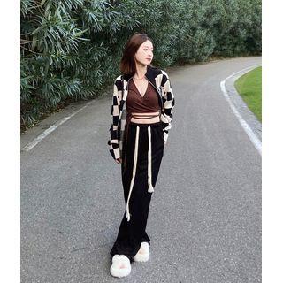 Drawstring Wide Leg Pants Pants - Check - Black & White - One Size