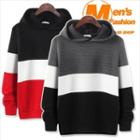 Color-block Embossed Hooded Pullover