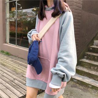 Two-tone Tunic Hoodie As Shown In Figure - One Size