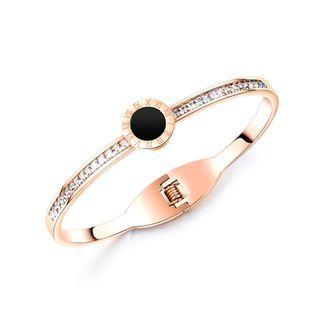 Simple Temperament Plated Rose Gold Roman Numerals Geometric Round 316l Stainless Steel Bracelet With Cubic Zirconia Rose Gold - One Size