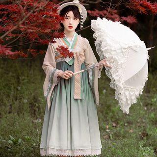 Set: V-neck Long-sleeve Top + Midi A-line Dress