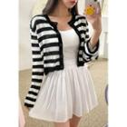 Stripe Sheer Knit Cardigan Black - One Size