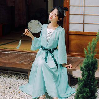Embroidered Chinese Style Long-sleeve Chiffon Dress
