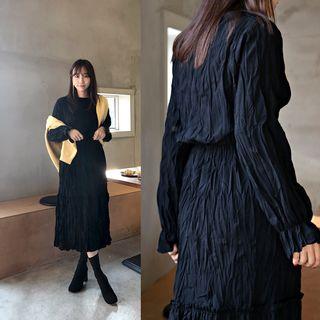 Round-neck Textured Long Dress