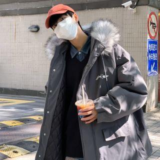Long Sleeve Print Fluffy Hooded Cargo Jacket