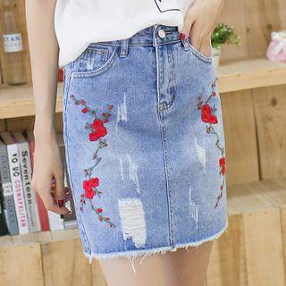 Floral Mini Denim Skirt