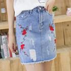 Floral Mini Denim Skirt