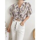 Puff-sleeve Shirred Pattern Top