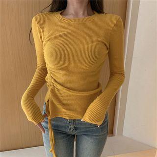 Long-sleeve Drawstring Ribbed T-shirt Yellow - One Size