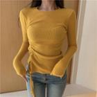 Long-sleeve Drawstring Ribbed T-shirt Yellow - One Size