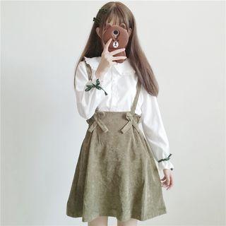 Peter Pan Collar Long-sleeve Shirt / A-line Suspender Skirt