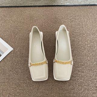 Square Chain Detail Block Heel Pumps