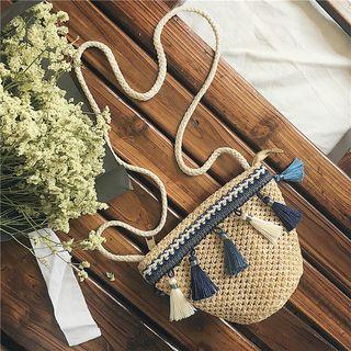 Tasseled Straw Crossbody Bag