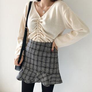 V-neck Drawstring-front Knit Top