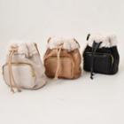 Pocket-front Faux-fur Trim Bucket Bag