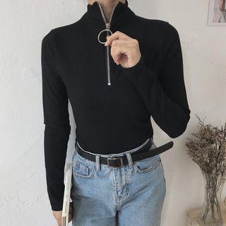 Zip Mock Neck Long-sleeve T-shirt