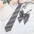 Set: Striped Neck Tie & Bow Tie Set Of 2 - Neck Tie & Bow Tie - Stripe - Gray - One Size