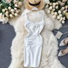 Sleeveless Embellished Midi Shift Dress White - One Size