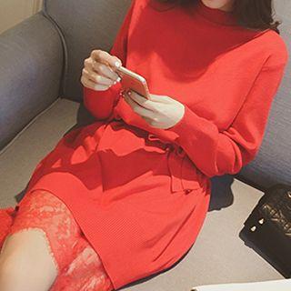 Long-sleeve Lace Trim Knit Dress