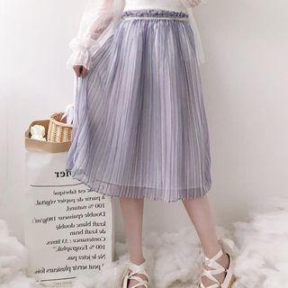 High-waist Mesh Pleated A-line Skirt As Shown In Figure - One Size