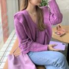Frill Trim Cardigan Purple - One Size