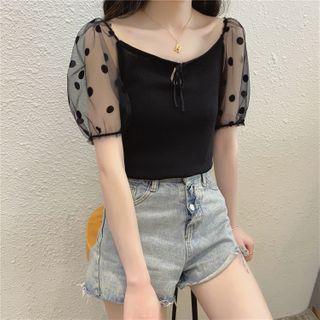 Dotted Panel Short-sleeve Blouse