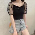 Dotted Panel Short-sleeve Blouse