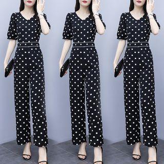 Short-sleeve Polka Dot Jumpsuit