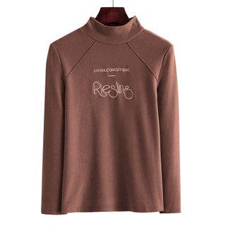 Long-sleeve Mock-turtleneck Lettering T-shirt