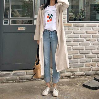 Open-front Long Linen Robe Jacket