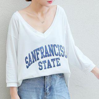 V-neck Letter Long-sleeve T-shirt