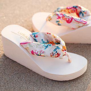 Floral Print Wedge Flip-flops