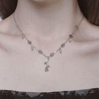 Rose Pendant Alloy Necklace Silver - One Size