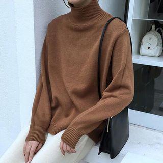 Turtleneck Loose-fit Slit-side Sweater
