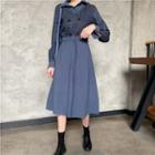 Check Panel Buttoned Mock Two Piece A-line Dress