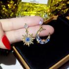 Non-matching Rhinestone Moon & Star Dangle Earring 1 Pair - Gold Asymmetry Blue - One Size