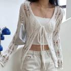 Long Sleeve Crochet Tie-front Cardigan