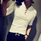 Cross Neck Long-sleeve T-shirt