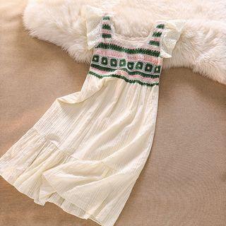 Sleeveless Eyelet Lace Crochet Dress Almond - One Size