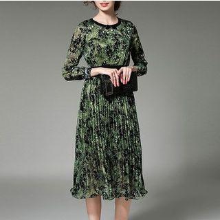 Print Long-sleeve A-line Chiffon Dress