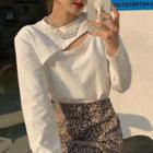Long-sleeve Cutout T-shirt / Leopard Print Skirt