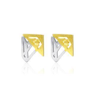 Sterling Silver Fashion Simple Hollow Two-color Geometric Stud Earrings Silver - One Size