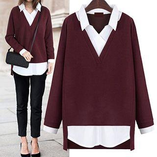 Mock Two Piece Long Sleeve Blouse