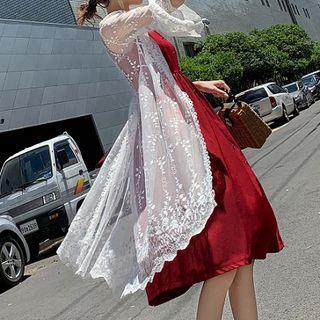 Plain Lace Long-sleeve Light Jacket White - One Size