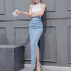 Lace Trim Side Slit Sleeveless Maxi Dress