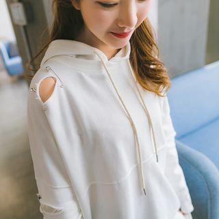 Safety Pin Detail Cut Out Long Hoodie