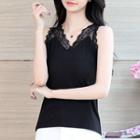 Lace Panel Tank Top Black - One Size