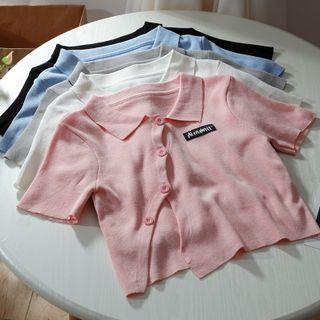 Short-sleeve Lettering Button-up Cardigan
